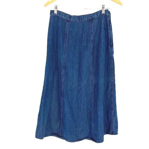 L.L. Bean Womens Vintaged Seamed Panel A-Line Flared Midi Skirt Dark Wash Size 1